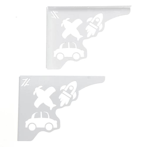 imagem-Par Mãos Francesas Ornamentada Decorativa 20cm Menino Carro e Avião Branco Aço