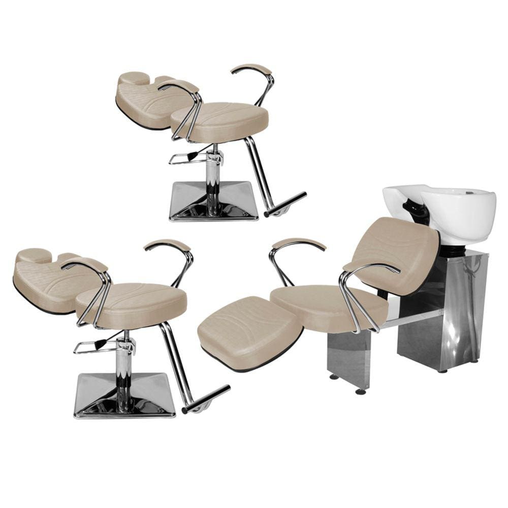 Kit Salão Topázio 2 Cadeiras Recl Base Quadrada + Lavatório C/Ap BrancoPér
