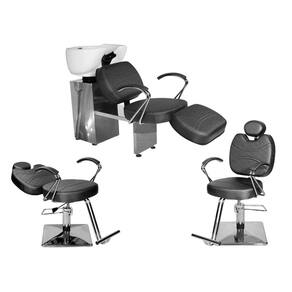 Kit Salão Topázio 1 Fixa + 1 Recl Base Quadrada + Lavatório C/Ap Preto