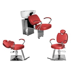 Kit Salão Topázio 1 Cad Fixa + 1 Recl Base Quadrada + Lavatório Vermelho