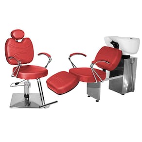 Kit Salão Topázio Cadeira Recl Base Quadrada + Lavatório C/Ap Vermelho