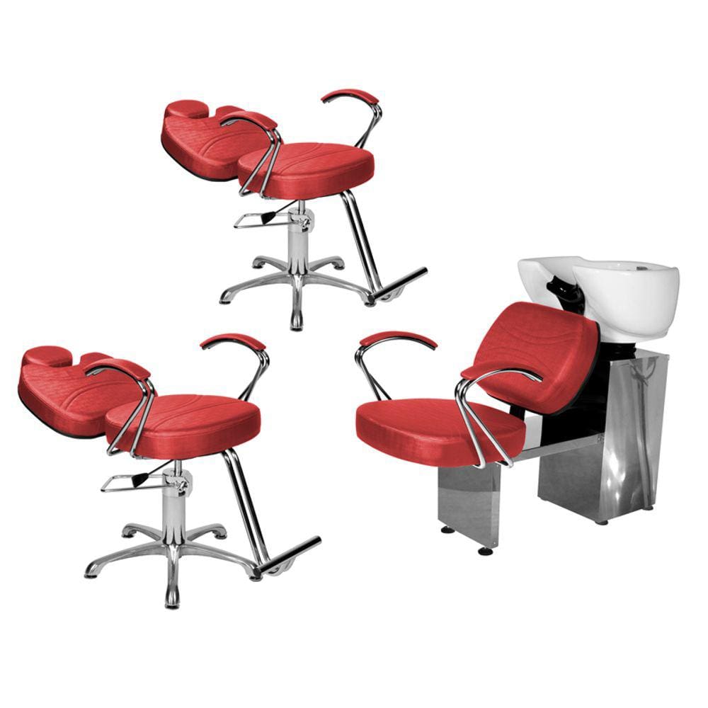 Kit Salão Topázio 2 Cadeiras Recl Base Estrela + Lavatório Vermelho Facto