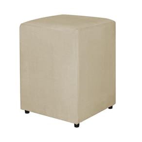 Puff Decorativo Quadrado Para Sala Veludo Bege - Vallisa Decor