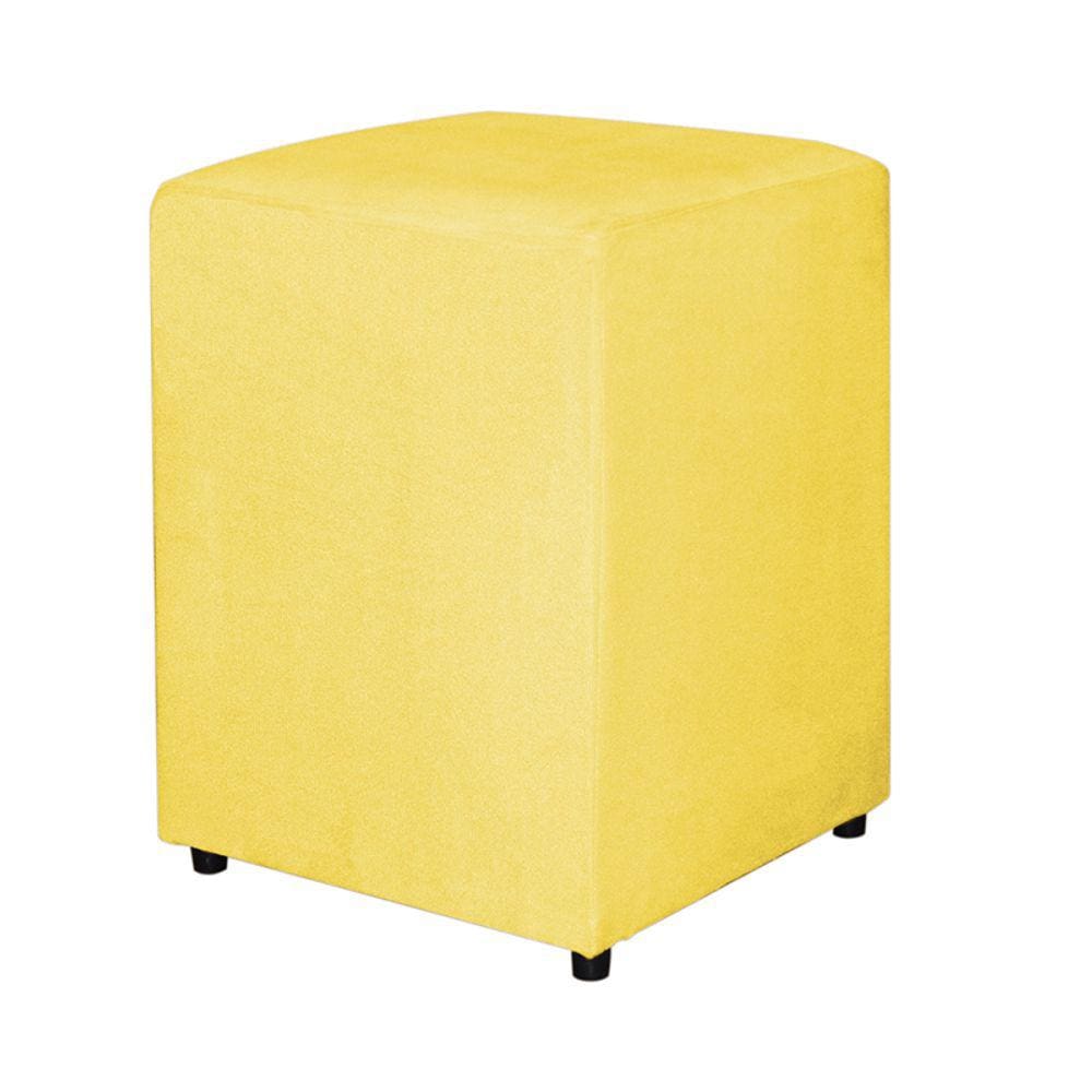 Puff Decorativo Quadrado Para Escritório Veludo Amarelo - Vallisa Decor