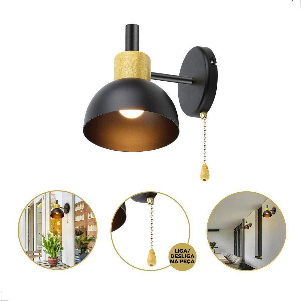 Luminária Moderna Arandela Metal Preto Ipê E27 896 Spotline