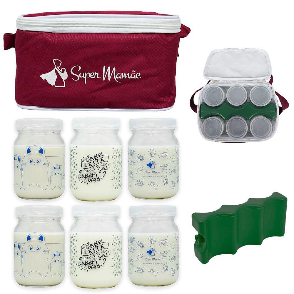 Kit N°3 - Bolsa Térmica com Gelo Artificial e 6 potes de vidro 200ml Decorados
