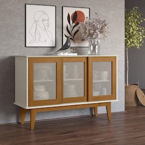 Aparador Buffet Detroit 03 Portas Off White/Nature - Tebarrot