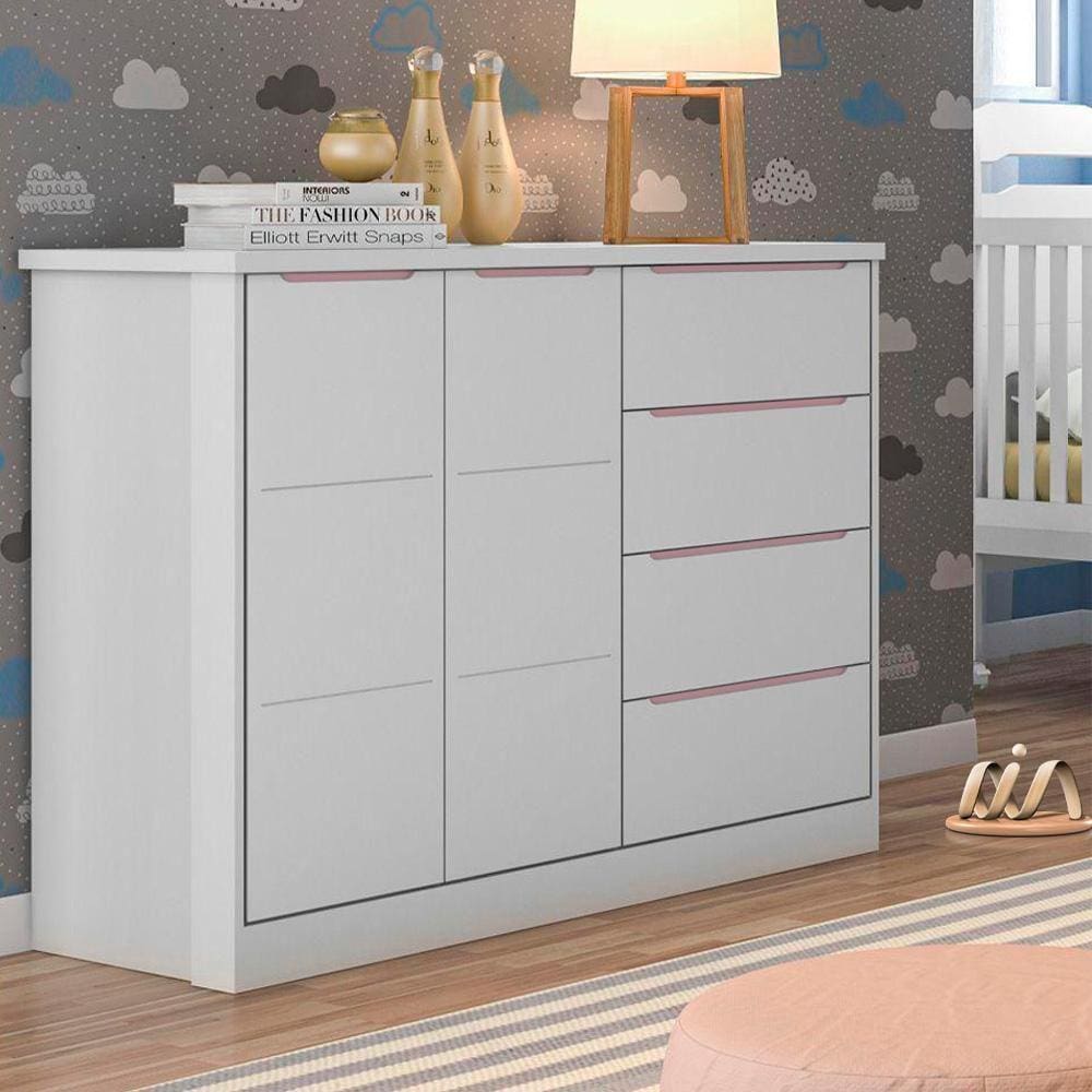 Cômoda Para Quarto Branco E Rose Brand Shop Jm Baby - Branco
