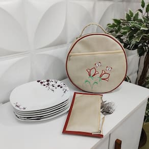 Porta Pratos Personalizado Flores Marfim/Bordo - Coutre Bolsas