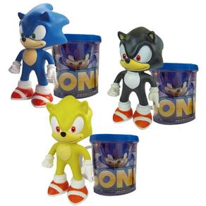 Sonic Azul, Preto E Amarelo- Kit Com 3 Bonecos + Canecas