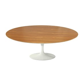 Mesa Saarinen Oval Centro Freijó 135x90cm - Base Branca