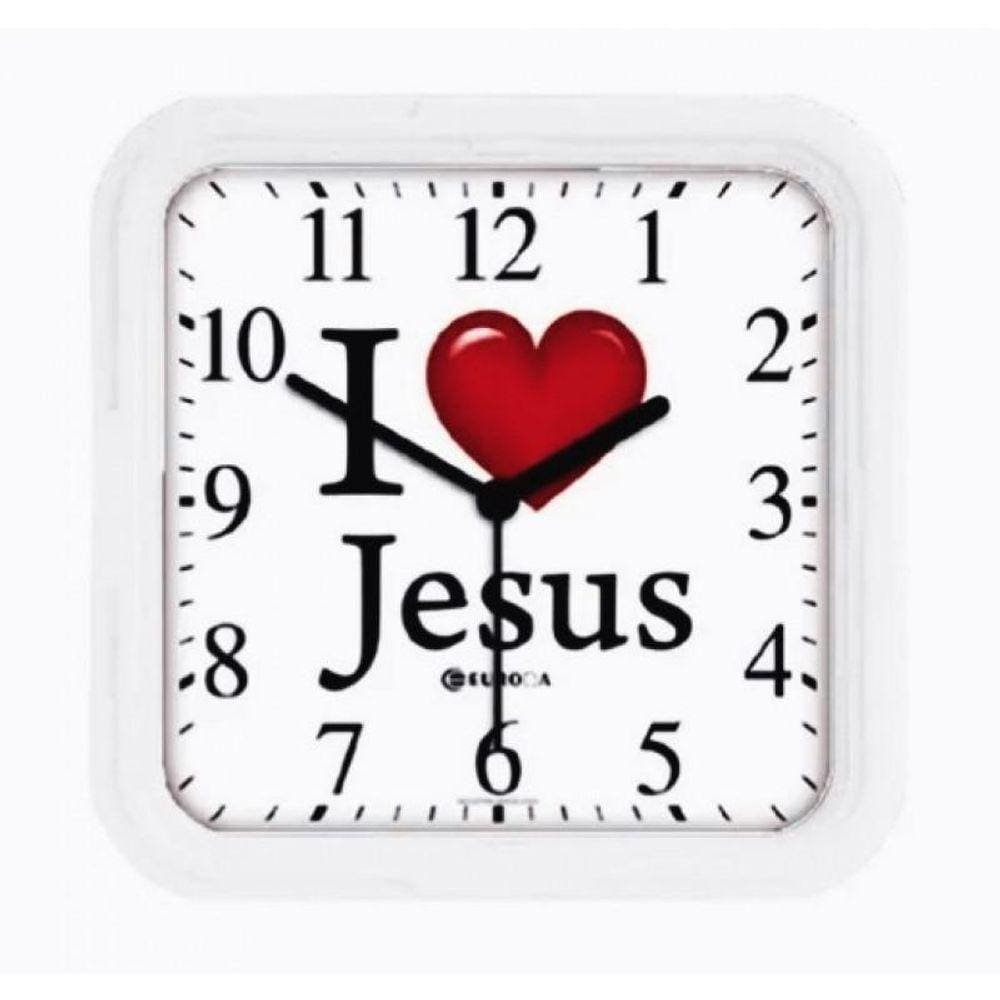Relógio De Parede Eurora Branco 6592 I Love Jesus Garantia