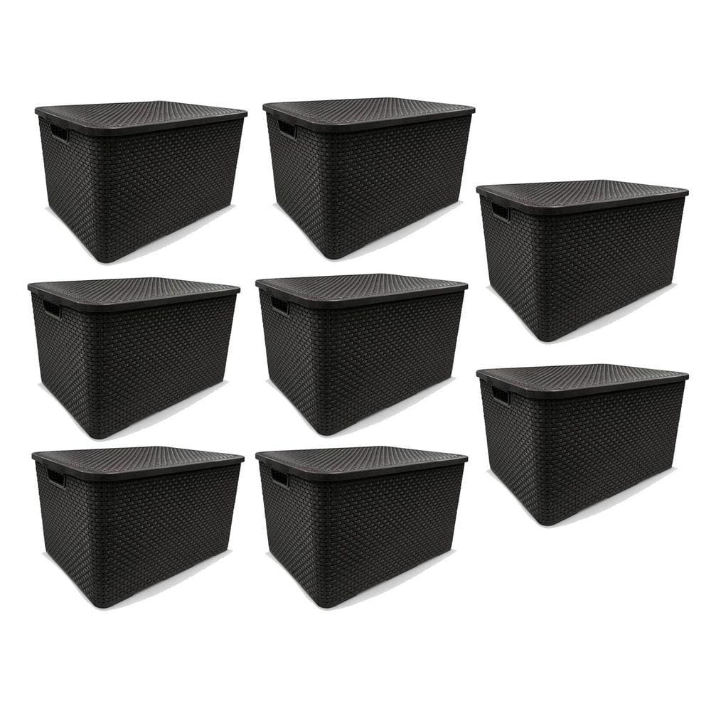 Kit 8 Caixas Organizadoras Rattan Preta 15 Litros Arqplast