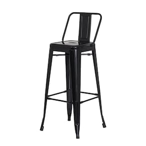 Banqueta Tolix Iron Encosto Preto Brilhante Industrial Aço