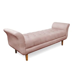 Recamier Olinda Veludo Rosê 160 cm Pés Chanfrado Castanhos - D`Rossi