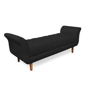 Recamier Olinda Veludo Preto 160 cm Pés Chanfrado Castanhos - D`Rossi