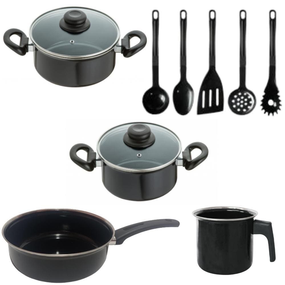 Jogo Panelas Preta Indução Cooktop Elétrico À Gás 9 Peças