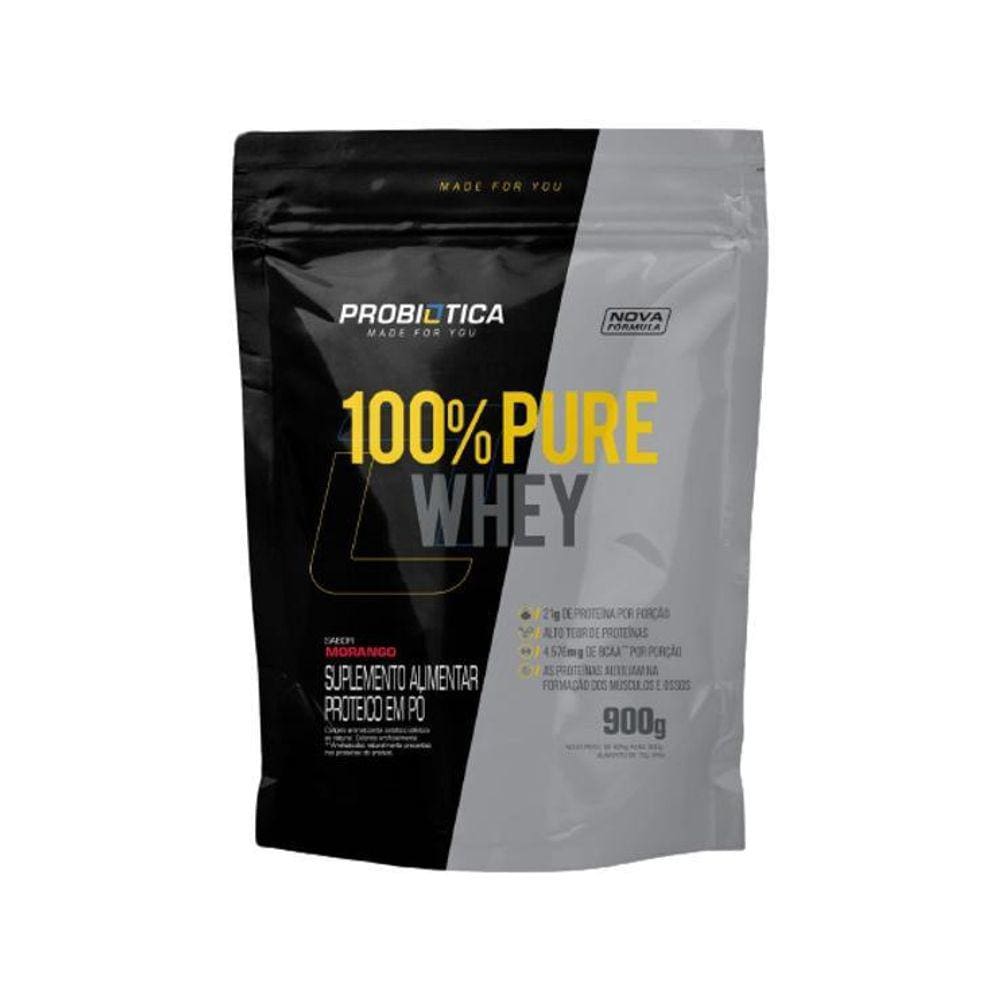 100% Pure Whey Refil Probiótica Morango 900G
