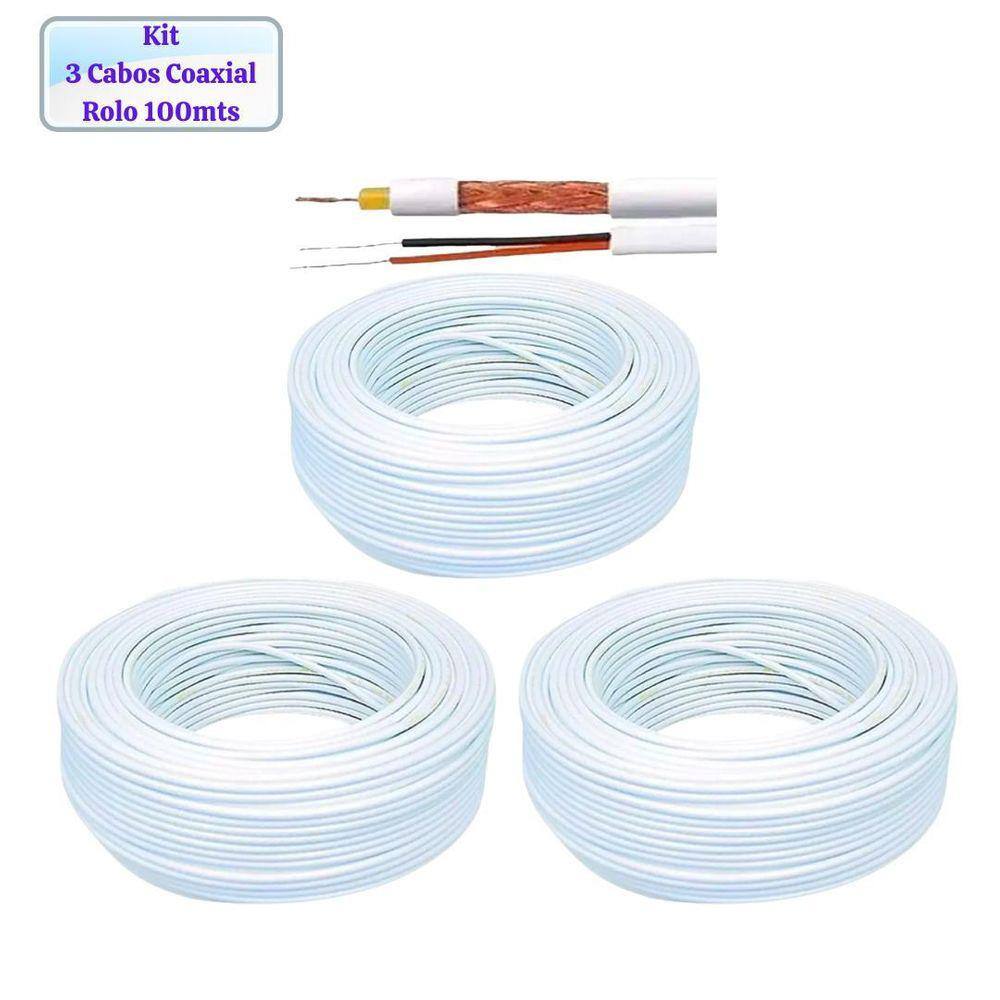 Kit 3 Cabo Coaxial Para Cftv 4Mm 80% - Rolo 100M -3Un