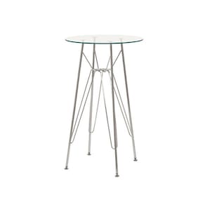 Mesa Eames Bistrô Alta Ferro Eiffel Cromada com Tampo de Vidro Redondo 60cm