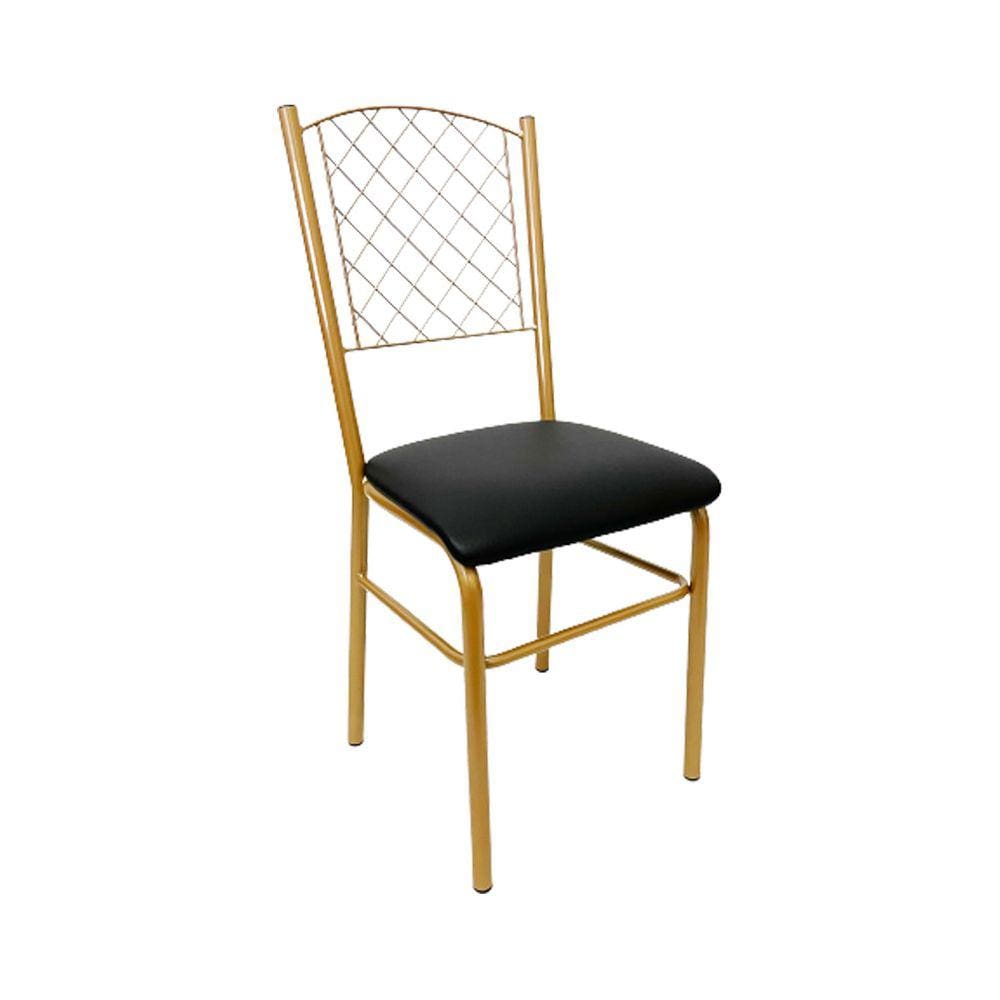 Cadeira para Cozinha com reforço cor Dourado Fosco assento preto encosto de grade