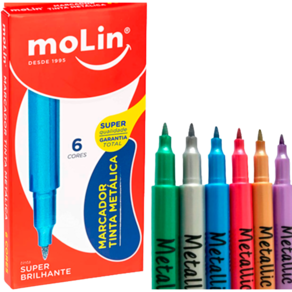 Marcador tinta metálica Molin 6 cores Metalizadas