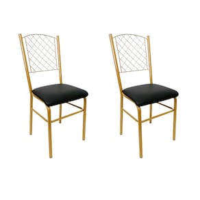Cadeira para Cozinha com reforço cor Dourado Fosco assento preto encosto de grade 2 Unidades