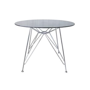 Mesa Eames Ferro Eiffel Cromada de Jantar ou Cozinha para 4 lugares com Tampo de Vidro Redondo 90cm