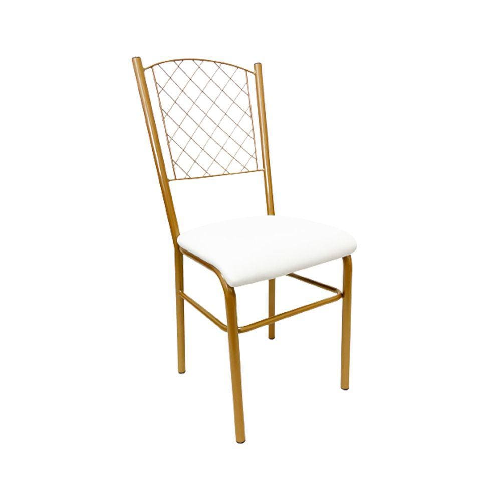 Cadeira para Cozinha reforçada cor Dourado Fosco assento branco encosto de grade