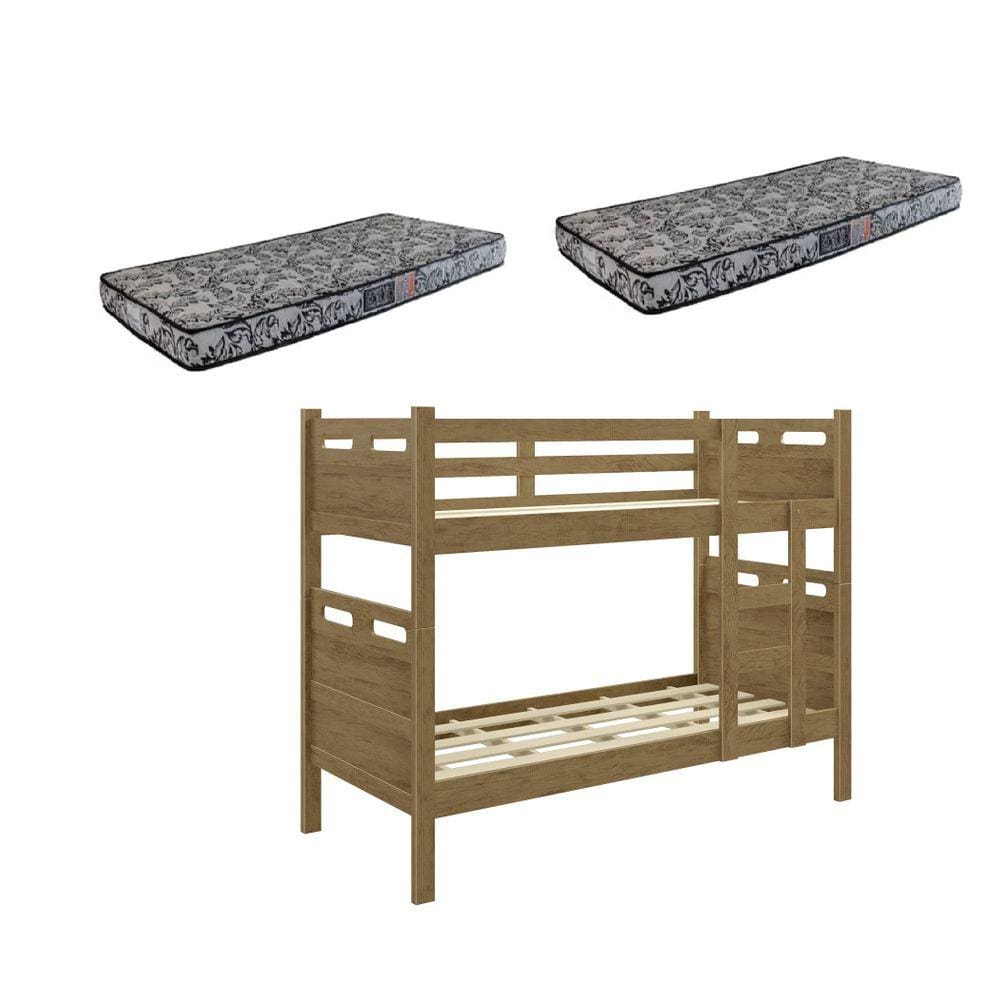 Beliche Fênix Jaspe Versátil Castanho Vira 2 Camas + 2 Colchão Solteiro 1,88X88- Estrado 100% Madeira