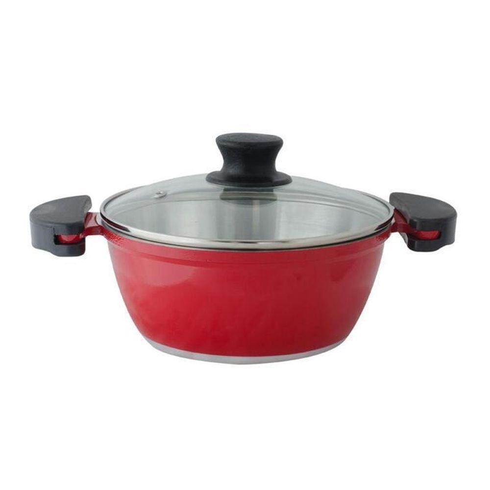 Panelão Fundido 28Cm Vermelho Gulê Tampa De Vidro 5 Litros