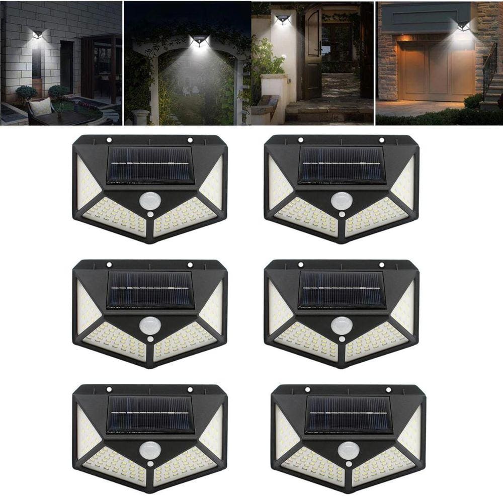Kit 6 Luminárias Arandela Solar 100 Leds Sensor Presença