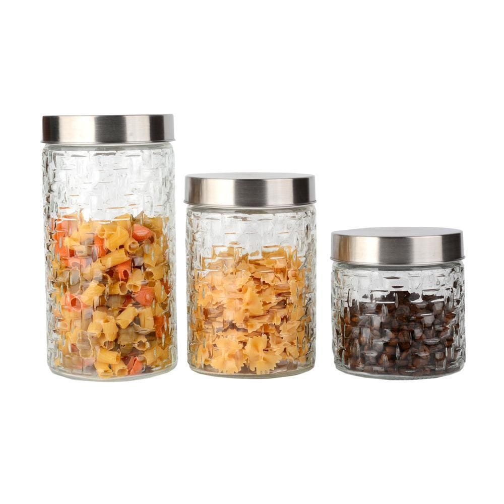 Conjunto 3 Potes Vidro Rattan Tampa Inox 800/1200/1700Ml