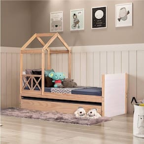 Bicama Infantil Garden com Telhado Single e Grade de Proteção Casatema Marroml/Branco