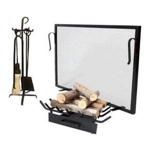 Kit Lareira Tela 80X50, Grelha E Ferramentas Argola Pequena para Limpeza