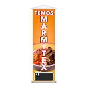 Banner Temos Marmitex Preço Fundo Preto Comida Lona 100x30cm