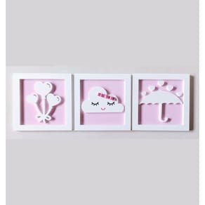 3 Quadros Impressos Chuva de Amor Quarto Infantil Menina