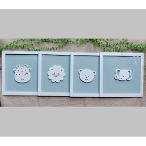 4 Quadros Impressos Safari Animais Quarto Infantil 30cm