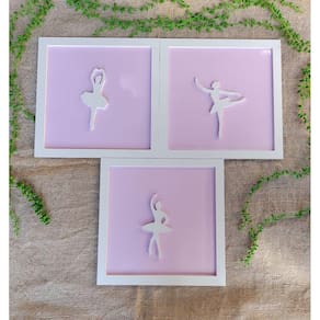 3 Quadros Impressos Bailarina Menina Quarto Infantil 30cm