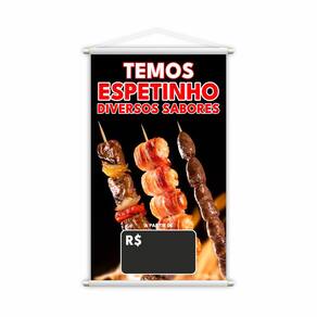 Banner Temos Espetinho Sabores Preço Fundo Preto 60x40cm