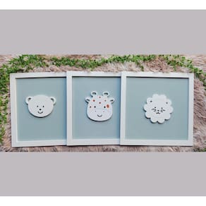 3 Quadros Impressos Safari Animais Quarto Infantil 30cm