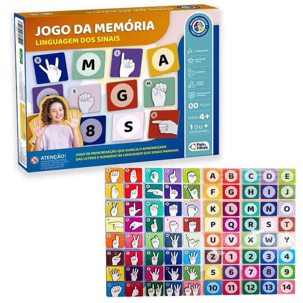 Jogo Memoria Linguagem Dos Sinais Libras Infantil Educativo 80 Peças