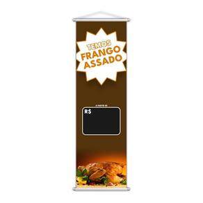 Banner Temos Frango Assado Preço Fundo Preto 100X30Cm