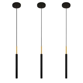 Kit 3 Luminárias Teto Tubo Pendente Cama Preto Dourado 40Cm