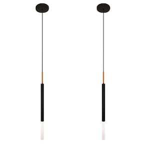 Kit 2 Luminárias Pendente Teto Tubo Difusor Mesa Preto Cobre
