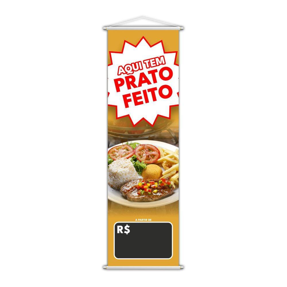 Banner Aqui Tem Prato Feito Preço Restaurante 100X30Cm