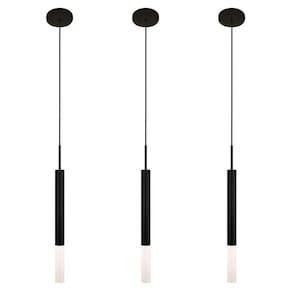 Kit 3 Luminárias Teto Pendente Tubo Difusor Balcão Preto