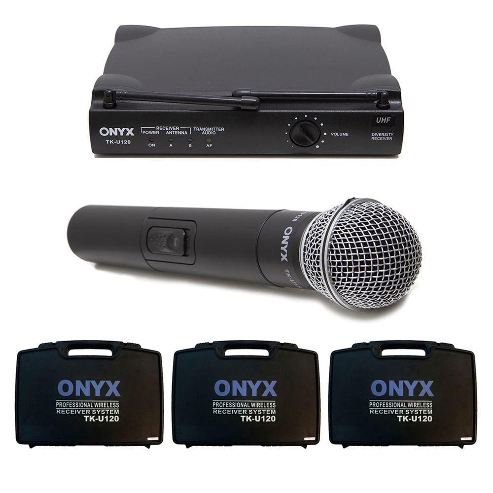 Kit 3 Microfones sem Fio TK U120 UHF Onyx