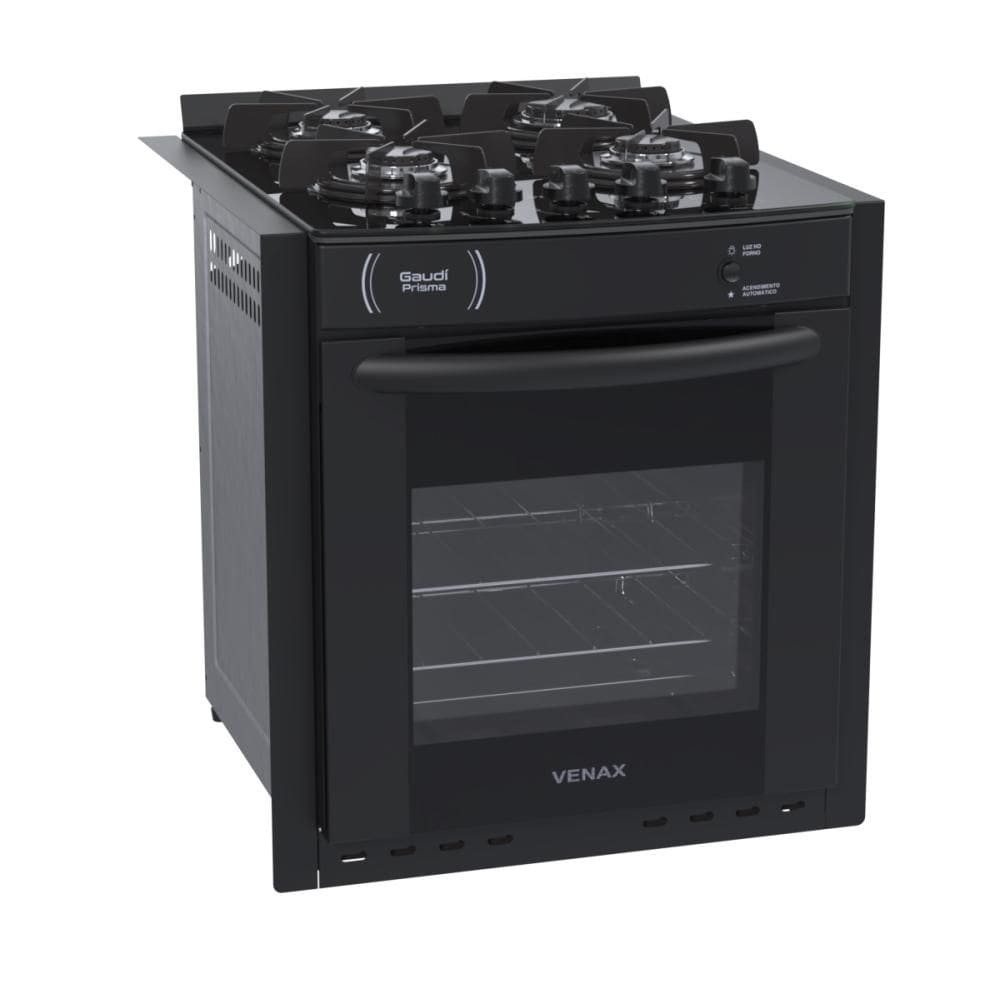 Fogão 4 Bocas de Embutir Venax Gaudi Prisma Vitreo Preto Mesa em Vidro - Bivolt - 21978