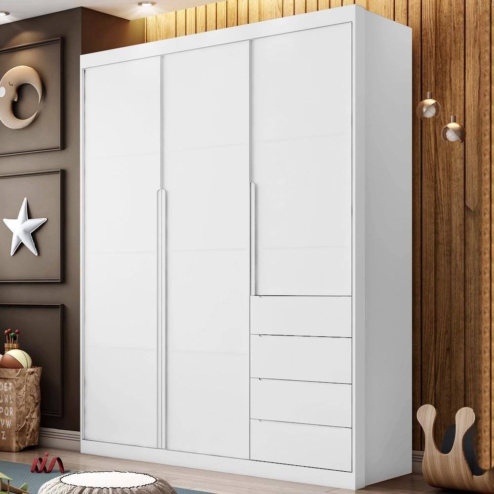 Guarda Roupa Infantil 3 Portas 4 Gavetas Branco Pérola Phoenix Baby - Branco